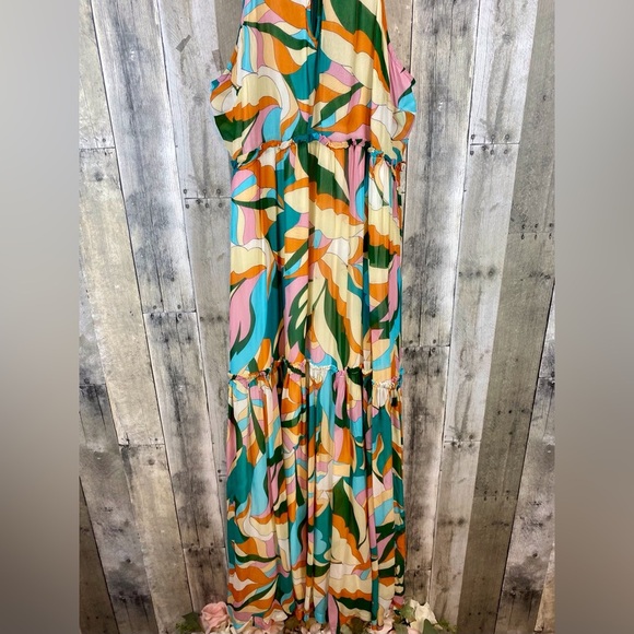 Anthropologie Maeve Keyhole Halter Maxi Dress in Blue Multi Size 1X Plus. - Picture 8 of 15